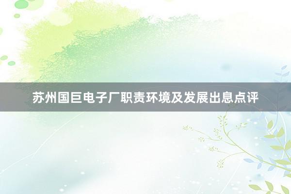 苏州国巨电子厂职责环境及发展出息点评